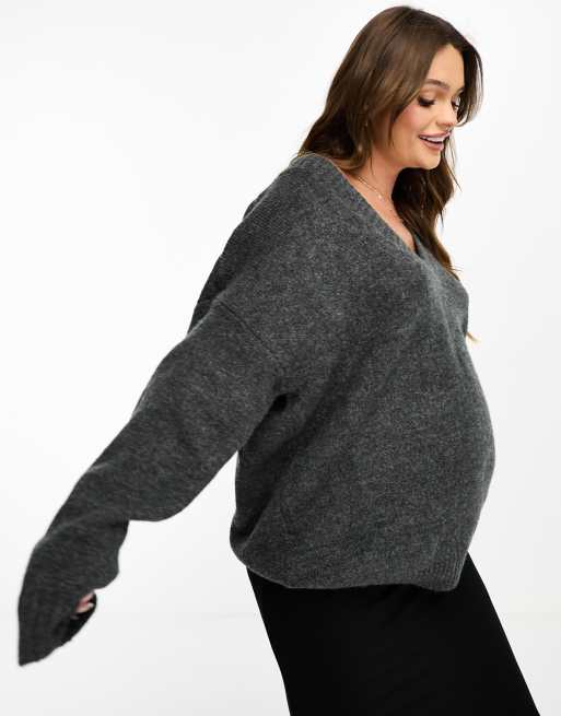 Cotton:On - Pull de grossesse à col en V - Gris chiné