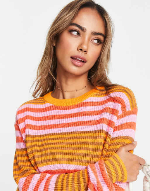 CottonOn Pullover aus leichtem Strickmaterial in Orange gestreift ASOS