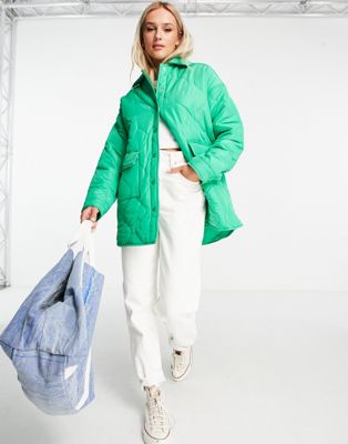 Cotton:On collared quilted coat in green