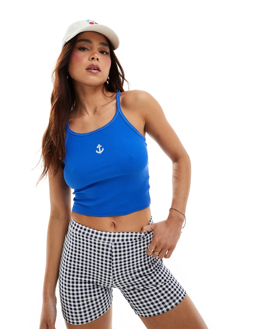 Cotton:On Racer back graphic cami in blue