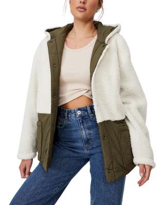 Cottonon Cotton On Cabin Fleece Explorer Jacket In Sage Green ModeSens