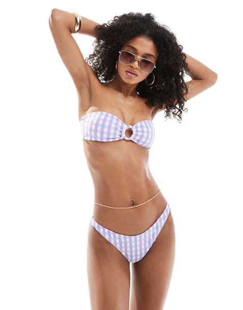 Cotton:On Refined high side thong bikini bottom in blue sky gingham - view 1