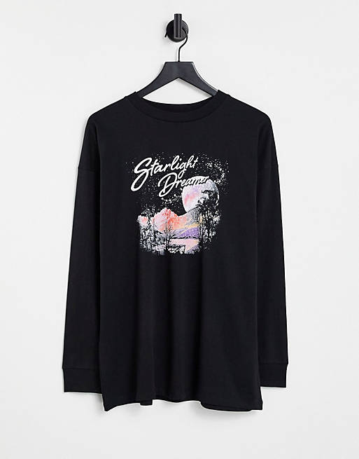 Cotton:On relaxed boyfriend graphic long sleeve t-shirt in black
