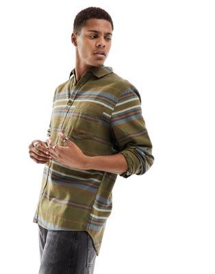 Cotton:on Relaxed Button Front Shirt In Khaki Stripe-green