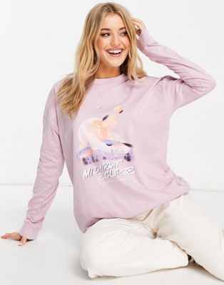 Cotton:On relaxed long sleeve graphic t-shirt in lilac