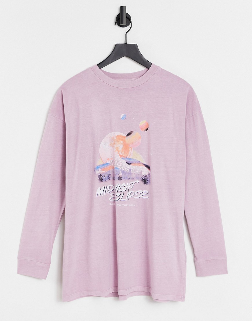Cotton: On relaxed long sleeve graphic t-shirt in lilac-Purple