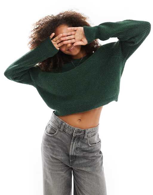 Cotton:On Rib crop crew neck sweater in green