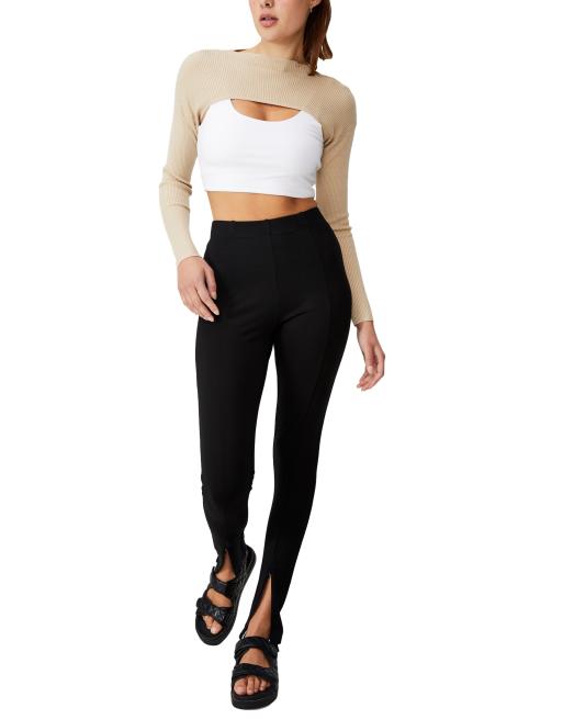 Cotton:On rib crop long sleeve tee in taupe, 4 of 4