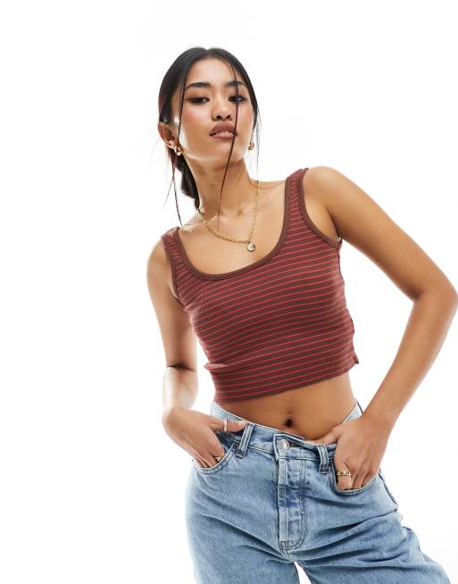 Cotton:On Rib Crop Tank in brown