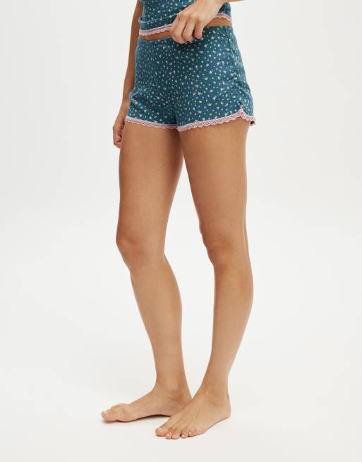 Cotton:On Rib lace ruched boyshort in blue