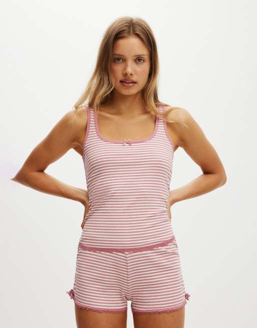 Cotton:On Rib lace ruched tank in multi