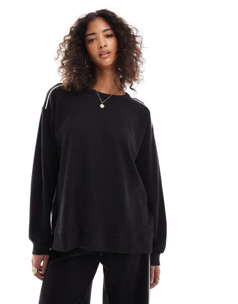 Cotton:On Rib long sleeve beach top in black/trims - view 1