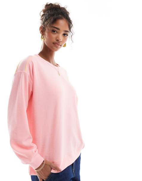 Cotton:On Rib long sleeve beach top in coral dream - view 1