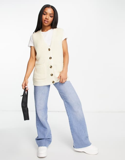 Cotton:On rib pocket vest cardi in ecru