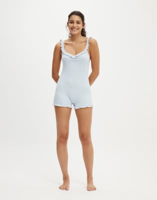 Cotton:On Rib Ruffle Boyleg Romper In Blue
