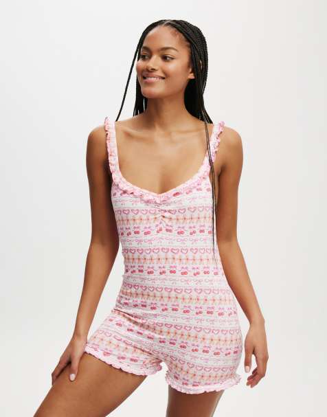 Cotton:On Rib ruffle boyleg romper in pink - view 1