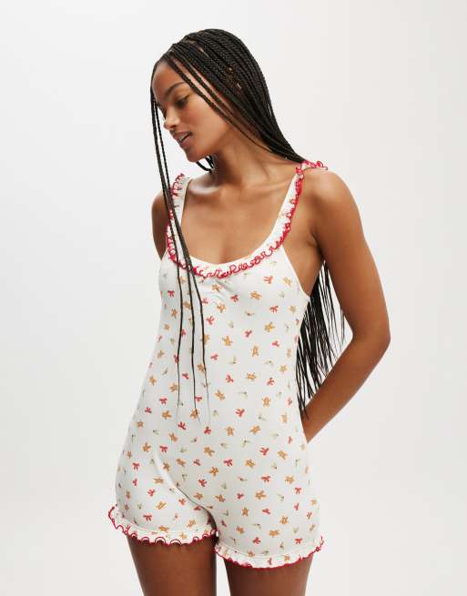 Cotton:On Rib ruffle boyleg romper in white