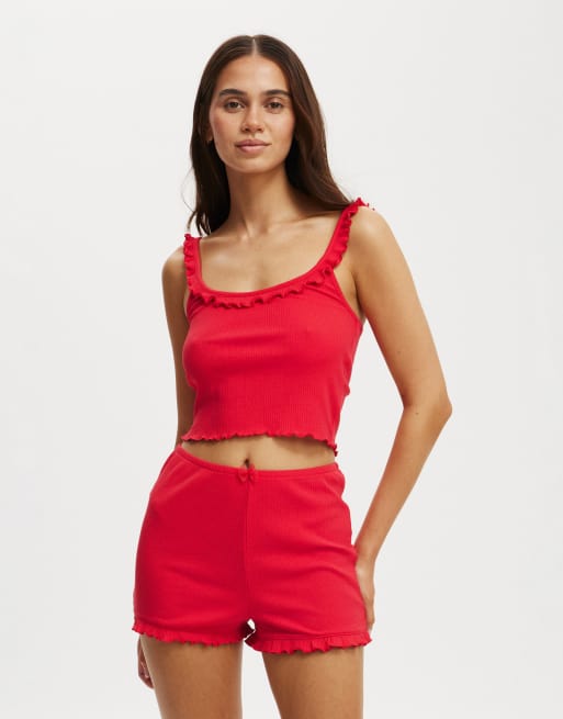 Cotton:On Rib ruffle cami in red