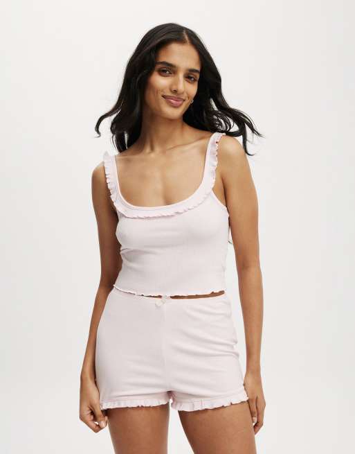 Cotton:On Rib ruffle short in pink