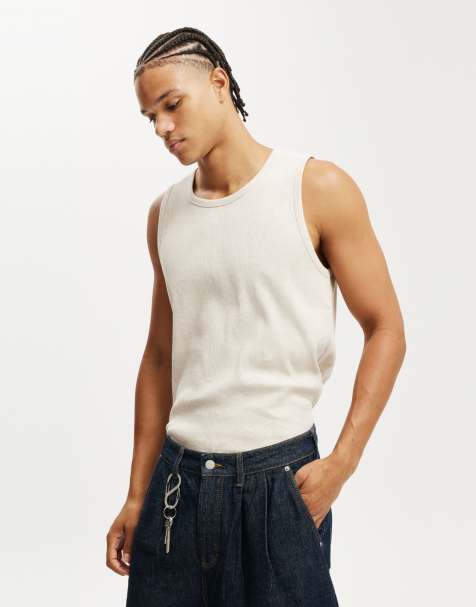 Cotton:On Rib tank in beige - view 1