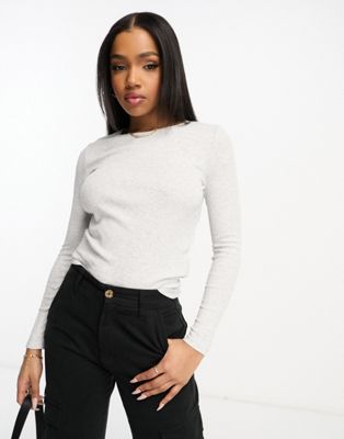 Cotton:On ribbed crew neck long sleeved top in grey | ASOS
