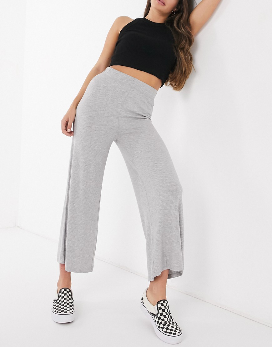 Cotton: On ribbed culotte in gray-Grey