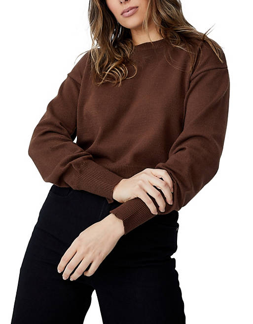 Jumpers & Cardigans Cotton:On ribbed knitted jumper in brown 