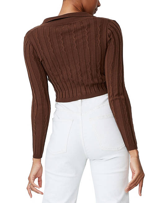  Cotton:On ribbed knnited collar cardigan in brown 