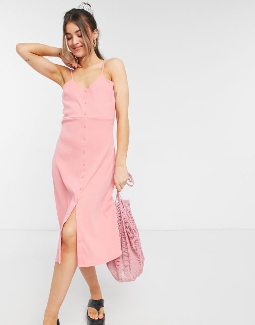 Cotton:On - Robe mi-longue boutonnée à bretelles - Rose