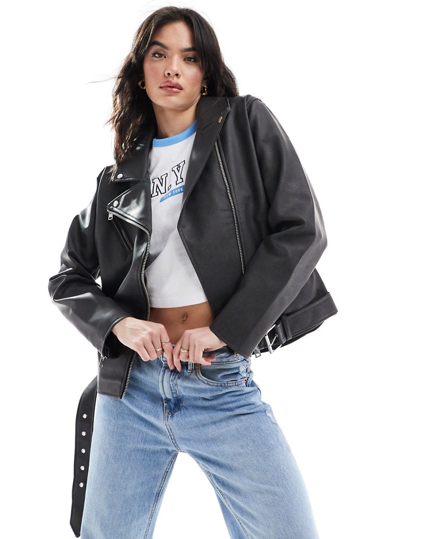 Cotton:On Roman faux leather biker jacket in black