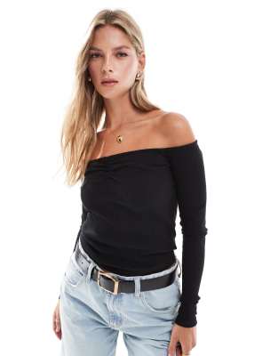 Cotton:On Rosa off the shoulder long sleeve top in black