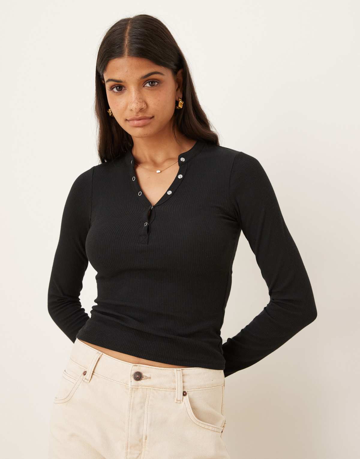 Cotton:On Ryan henley long sleeve in black