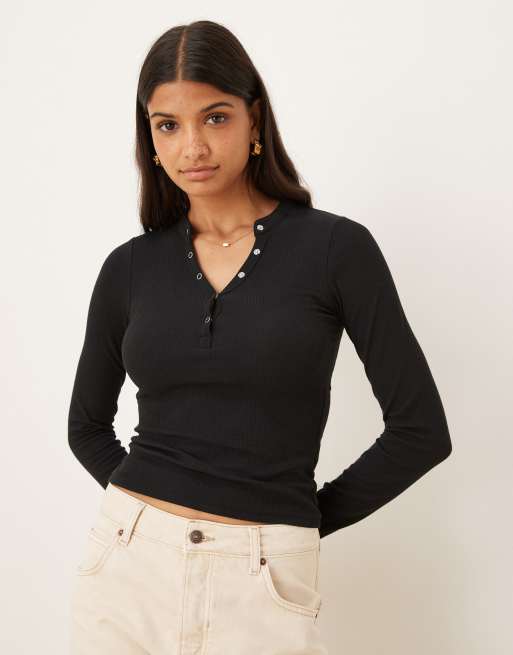Cotton:On Ryan henley long sleeve in black