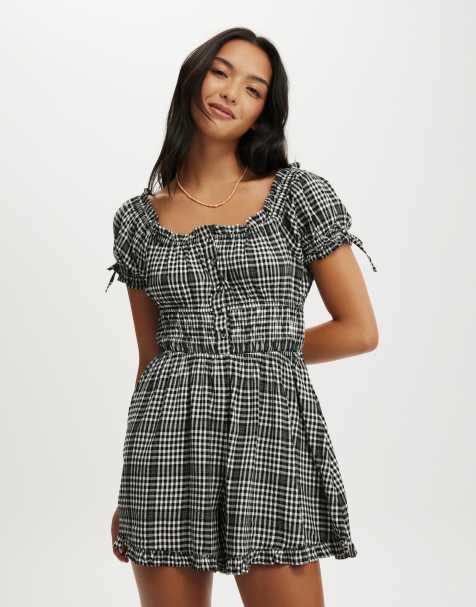 Cotton:On Sadie button through playsuit in black gingham - view 1