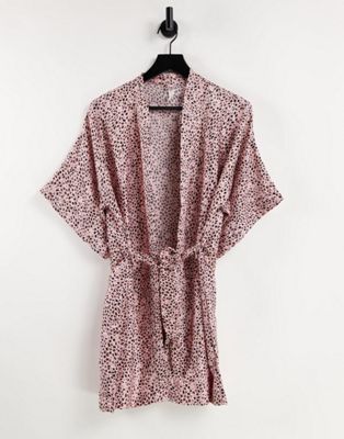 Cotton:On satin kimono robe in spot print