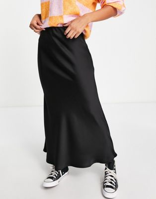 Cotton:On satin maxi skirt in black