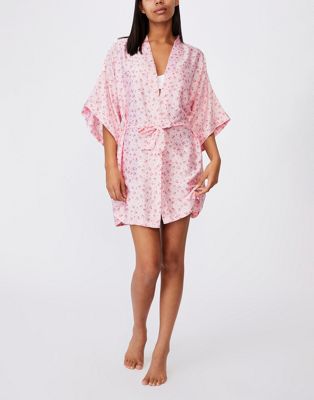 Cotton:On satin robe in floral pink