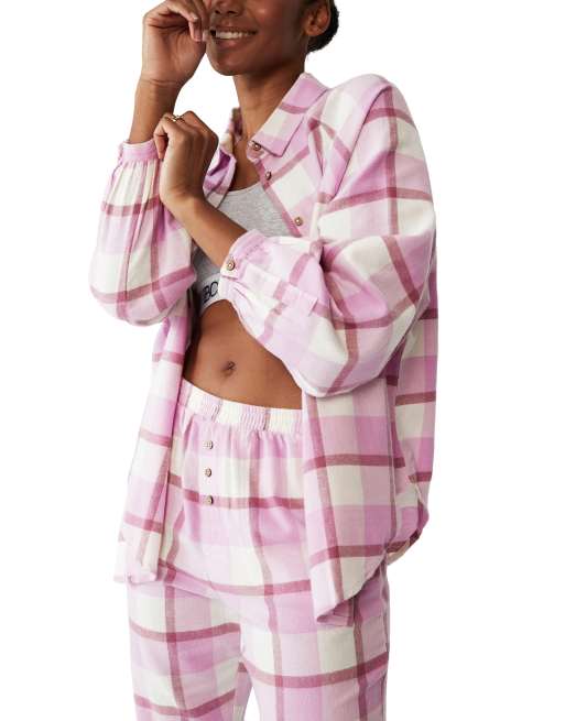 Cotton:On – Schlafhemd aus Flanell in rosa kariert, Kombiteil