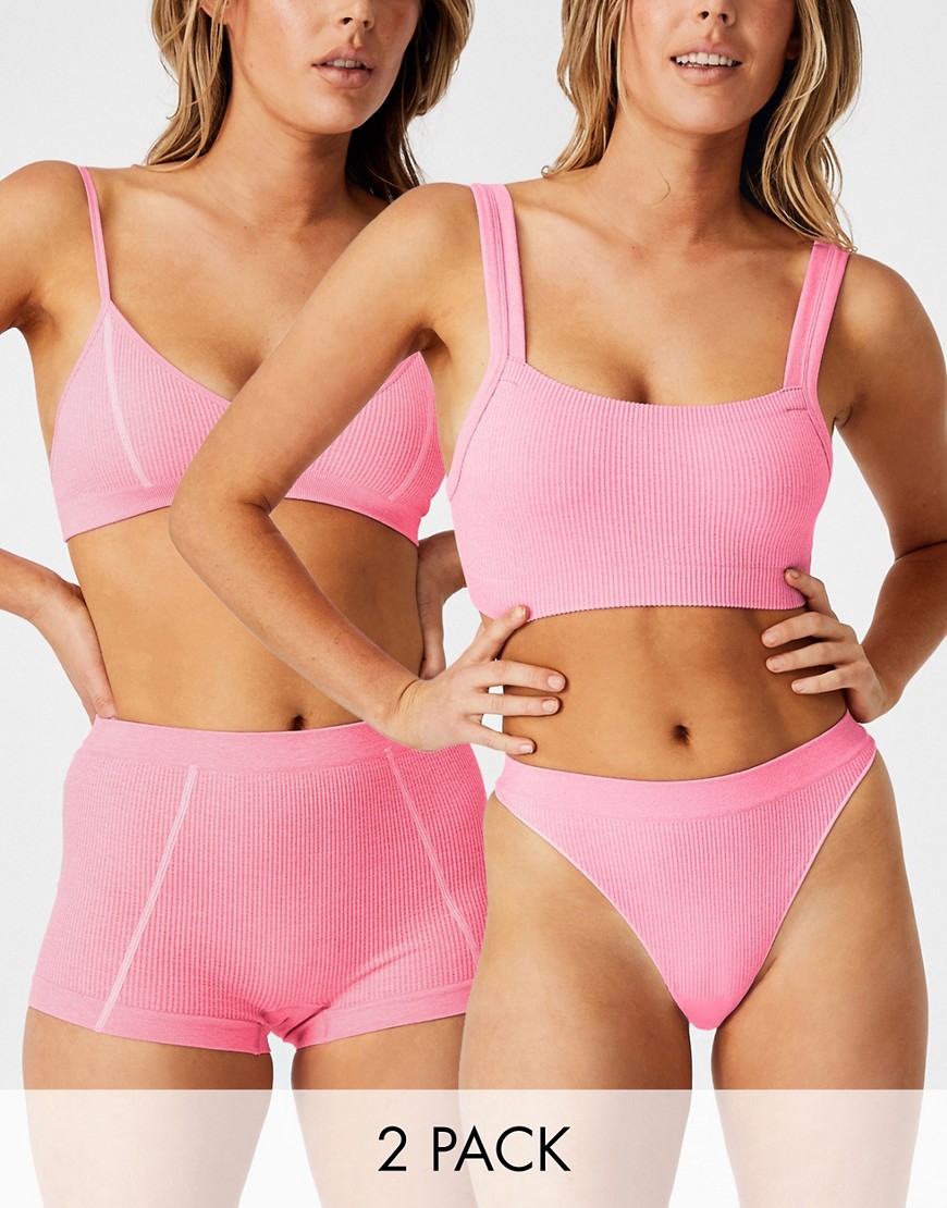 Cotton: On seamless bralette and high cut briefs set in pink