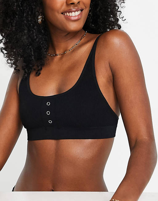 Cotton:On seamless button crop top bra in black