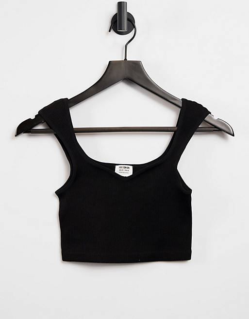 Cotton:On seamless cropped top with sweetheart neckline in black