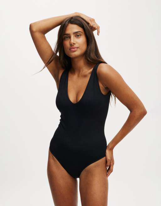 Cotton On Seamless plunge bodysuit in black