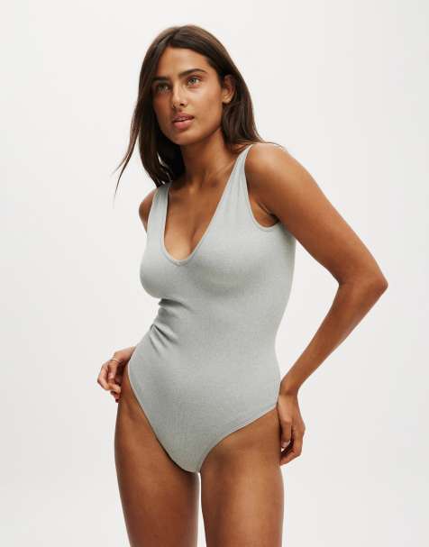 Cotton:On Seamless plunge bodysuit in grey - view 1