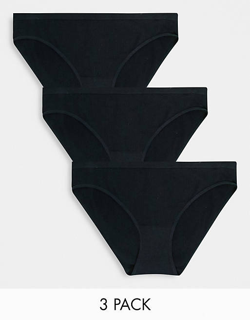 Cotton:On seamless rib bikini briefs 3-pack in black