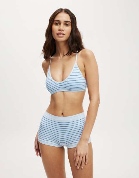 Cotton:On Seamless triangle padded bralette in blue - view 1