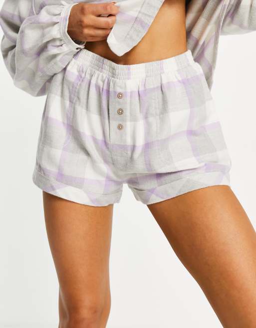 Cotton:On set flannel sleep shorts in gray check print