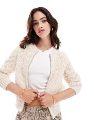 Shop Cotton:On Shaggy crew texture cardigan in beige Online – Trendy & Affordable Fashion