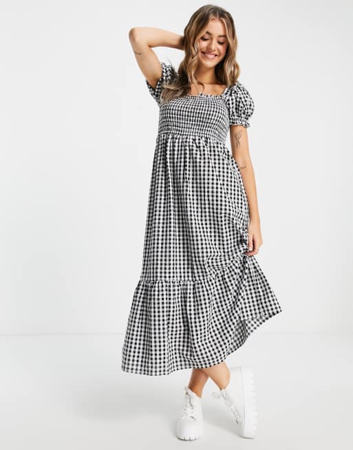 Cotton On shirred body maxi dress in black gingham