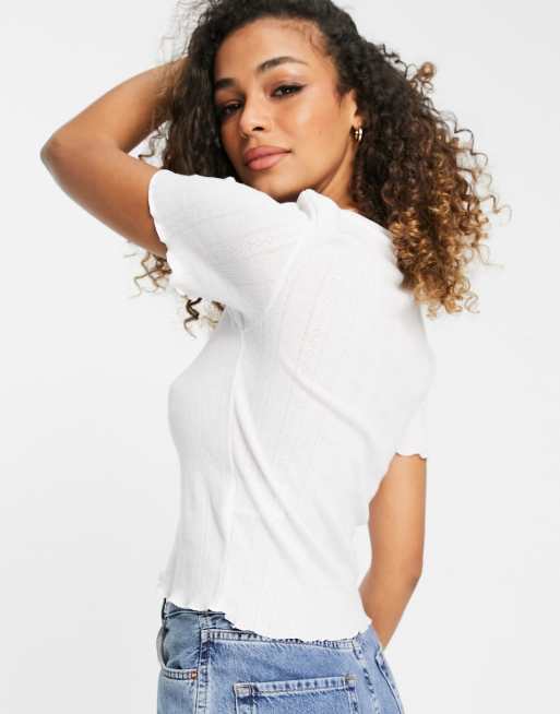 Cotton:On shrunken pointelle tee in white