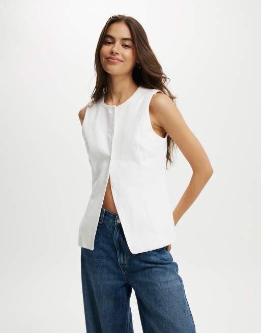 Cotton:On Sienna linen cotton vest in white